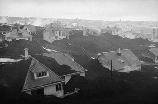 Ash-buried homes in Vestmannaeyjar, after the eruption of Eldfell volcano