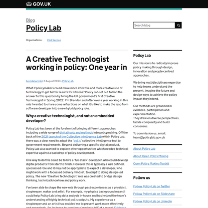 A Creative Technologist working in policy: One year in - Policy Lab