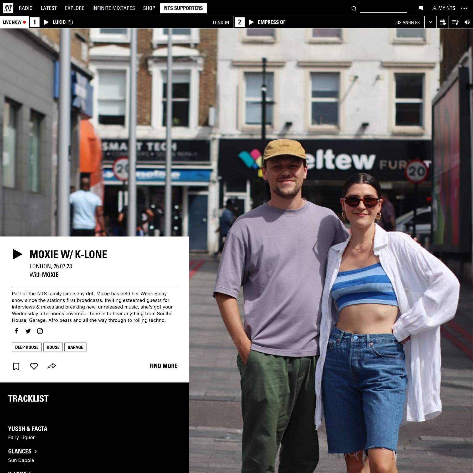 MOXIE w/ K-LONE 26th July 2023 | Listen on NTS