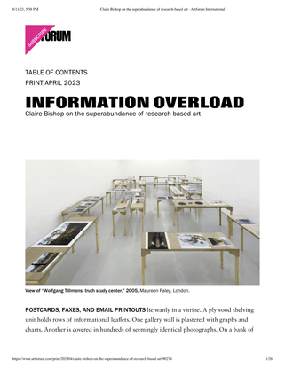 Claire Bishop, Information Overload, Artforum, April 2023