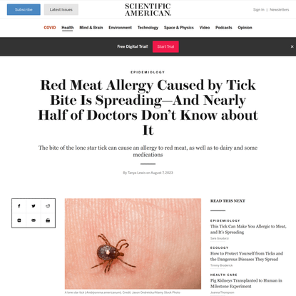 Red Meat Allergy Caused by Tick Bite Is Spreading&mdash;And Nearly Half of Doctors Don&rsquo;t Know about It