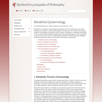 Reliabilist Epistemology (Stanford Encyclopedia of Philosophy)