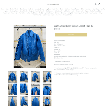 ss2015 Craig Green Samurai Jacket - Size OS