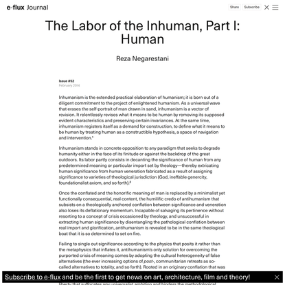 The Labor of the Inhuman, Part I: Human - Journal #52