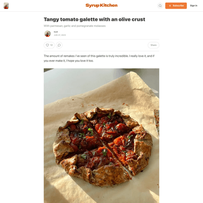 Tangy tomato galette with an olive crust