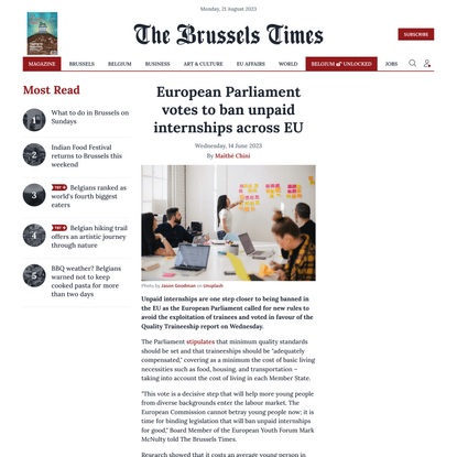 European Parliament votes to ban unpaid internships across EU
