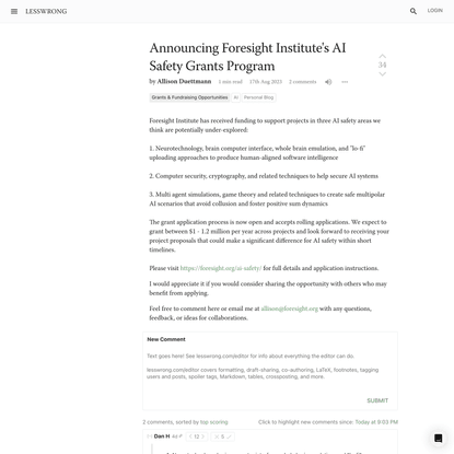Announcing Foresight Institute’s AI Safety Grants Program — LessWrong