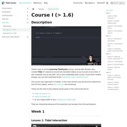 Course I (&gt; 1.6) | Tidal Cycles