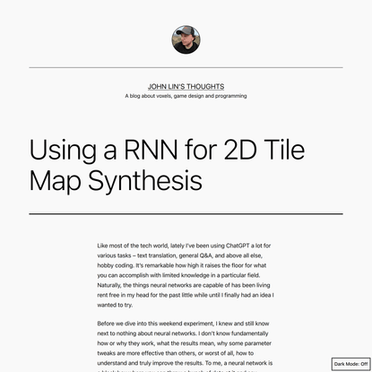Using a RNN for 2D Tile Map Synthesis – John Lin’s Thoughts
