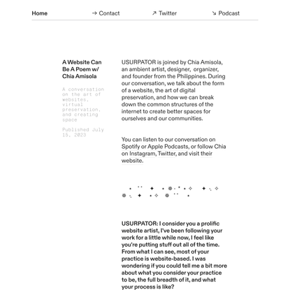 A Website Can Be A Poem w/ Chia — USURPATOR