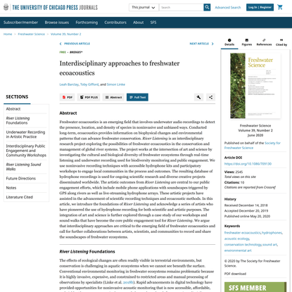 Interdisciplinary approaches to freshwater ecoacoustics | Freshwater Science: Vol 39, No 2