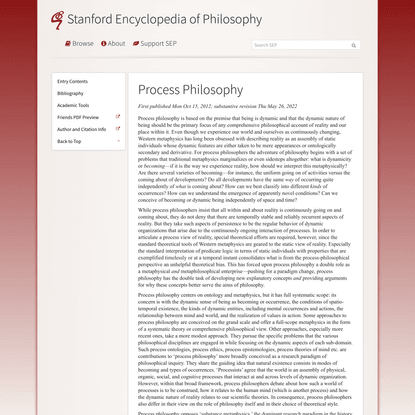 Process Philosophy (Stanford Encyclopedia of Philosophy)