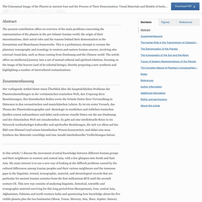 The Conceptual Image of the Planets in Ancient Iran and the Process of Their Demonization: Visual Materials and Models of In...