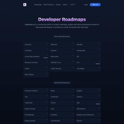 Developer Roadmaps - roadmap.sh
