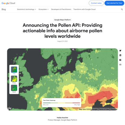 Announcing the Pollen API: Providing actionable info about airborne pollen levels worldwide | Google Cloud Blog