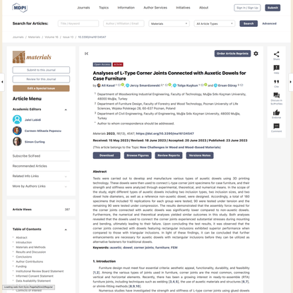 Analyses of L-Type Corner Joints Connected with Auxetic Dowels for Case Furniture