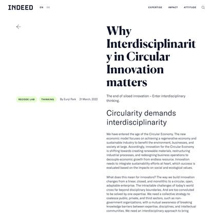 Why Interdisciplinarity in Circular Innovation matters – INDEED