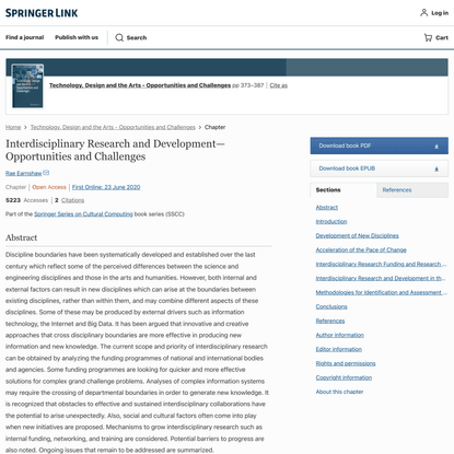 Interdisciplinary Research and Development—Opportunities and Challenges