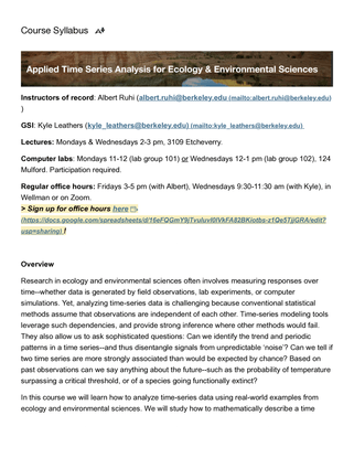 UC Berkeley ESPM 174A: Applied time Series Analysis for Ecology &amp; Environmental Sciences