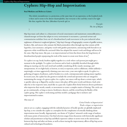 View of Cyphers: Hip-Hop and Improvisation | Critical Studies in Improvisation / Études critiques en improvisation