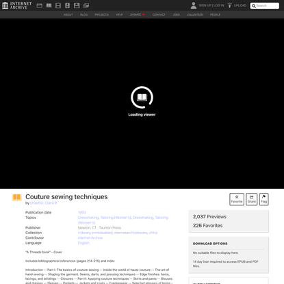 Couture sewing techniques : Shaeffer, Claire B : Free Download, Borrow, and Streaming : Internet Archive