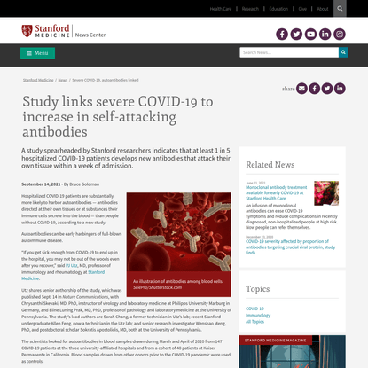Study links severe COVID-19 to increase in self-attacking antibodies