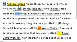 Could explore this format for the home page to help give a simple elevator pitch with underlined links for users to dive deeper into  Funding, Partners, Writings etc. if the key words are contained within the elevator pitch blurb.