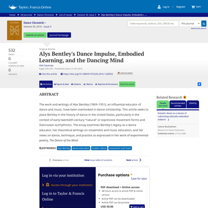 Alys Bentley’s Dance Impulse, Embodied Learning, and the Dancing Mind