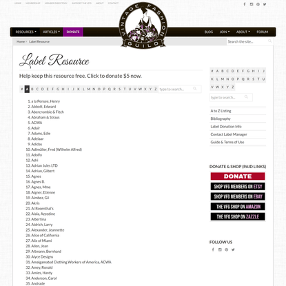 Vintage Fashion Guild : Label Resource