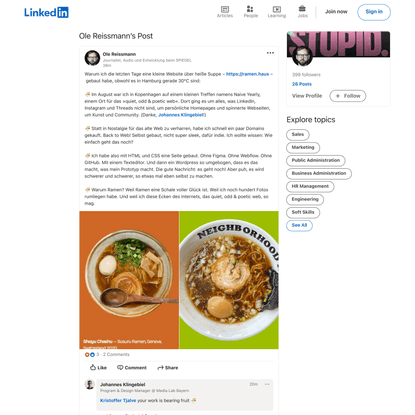 Ole Reissmann on LinkedIn: Warum ich die letzten Tage eine kleine Website über heiße Suppe –…