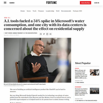 A.I. tools fueled a 34% spike in Microsoft’s water consumption, and one city with its data centers is concerned about the ef...