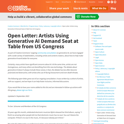 Open Letter: Artists Using Generative AI Demand Seat at Table from US Congress - Creative Commons