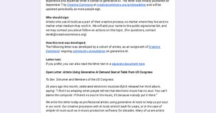 Artist Letter to Congress on Generative AI tools