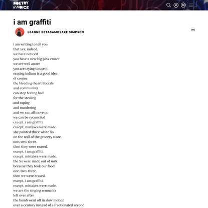 i am graffiti, by Leanne Betasamosake Simpson | Poetry In Voice