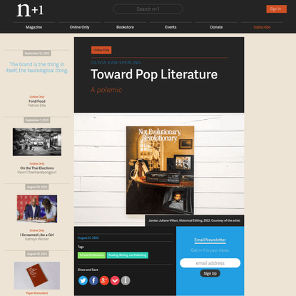 Toward Pop Literature | Online Only | n+1 | Olivia Kan-Sperling