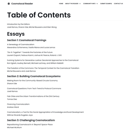 Table of Contents – Cosmolocal Reader