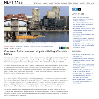 Concerned Rotterdammers: stop demolishing affordable homes