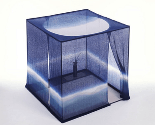 Shihoko Fukumoto: 'Tea Room :: Mist' (1990) comprising walls of indigo-dyed linen