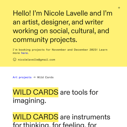 Wild Cards — Nicole Lavelle, Designer