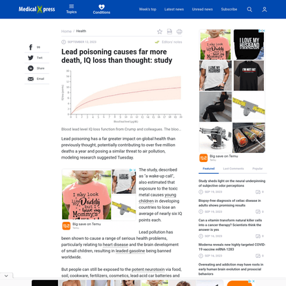 Lead poisoning causes far more death, IQ loss than thought: study
