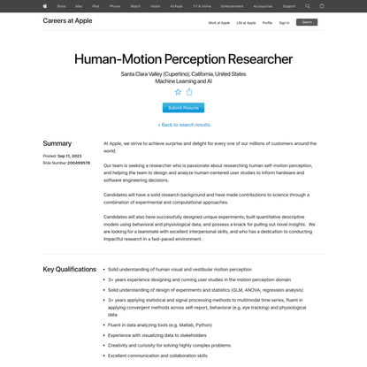 Human-Motion Perception Researcher - Careers at Apple