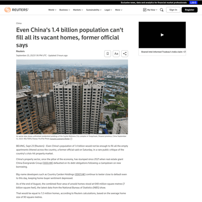 Even China's 1.4 billion population can't fill all its vacant homes, former official says | Reuters