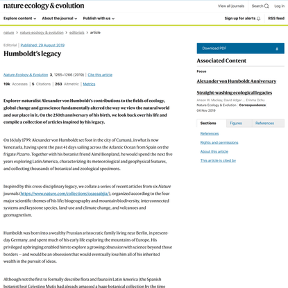 Humboldt’s legacy - Nature Ecology &amp; Evolution