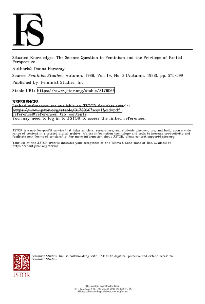 Module 1 donna haraway situated knowledges pdf Are na