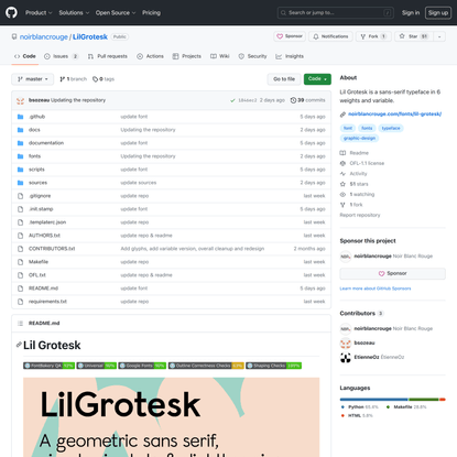GitHub - noirblancrouge/LilGrotesk: Lil Grotesk is a sans-serif typeface in 6 weights and variable.