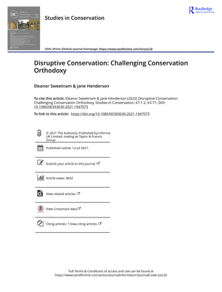 Disruptive Conservation: Challenging Conservation Orthodoxy