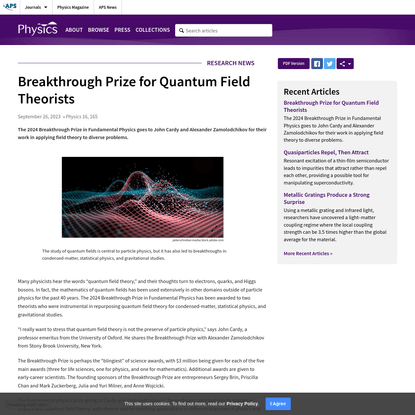 Physics - Breakthrough Prize for Quantum Field Theorists
