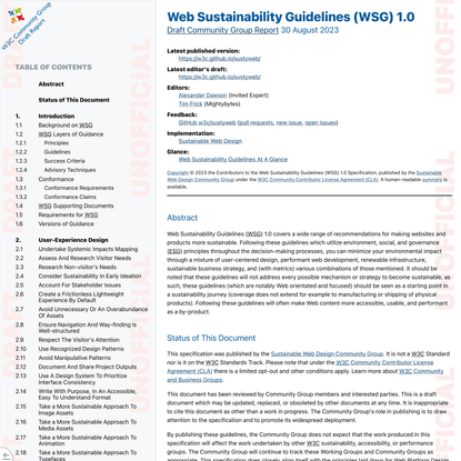 Web Sustainability Guidelines (WSG) 1.0