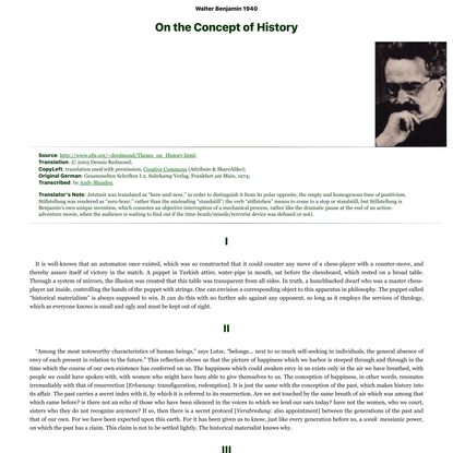 Frankfurt School: On the Concept of History by Walter Benjamin