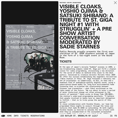 Visible Cloaks, Yoshio Ojima & Satsuki Shibano: a tribute to St. GIGA Night #1 with Strugglin’ + a pre show artist conversat...